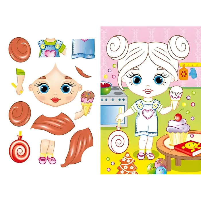 Аплікації для малят. Софія дівчинка з лялькою