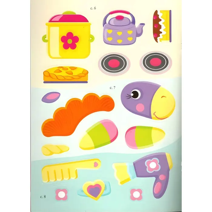 Аплікації з наліпок. ІГРАШКИ ДЛЯ ДІВЧАТОК. Збери ціле (м'яка палітурка 4 аркуші з наліпками)