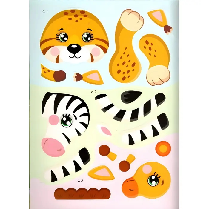 Аплікації з наліпок. Зоопарк. Збери ціле (м'яка палітурка 4 аркуші з наліпками) (9786178357214)