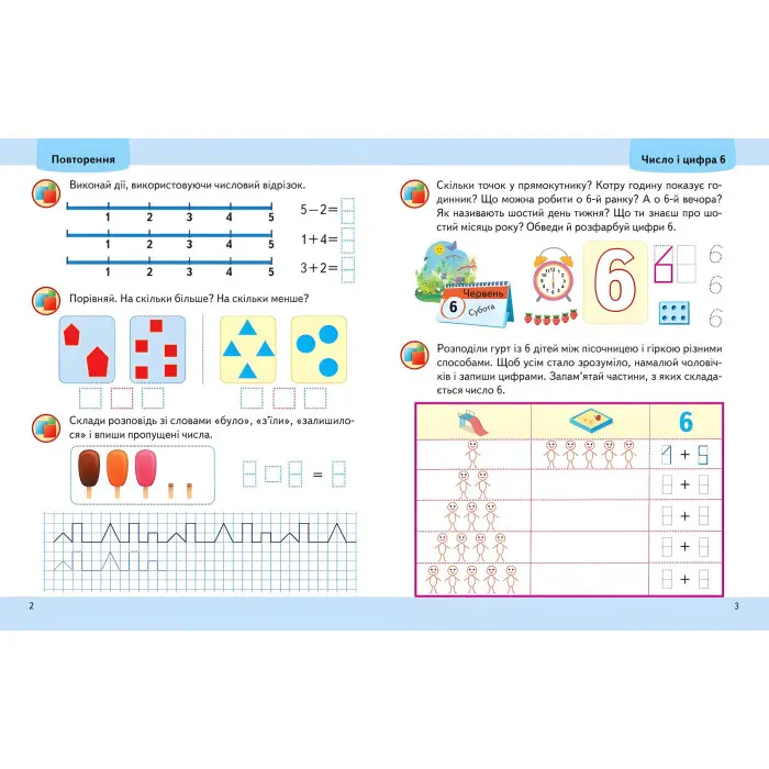 Навчальна та розвиваюча дитяча література Підготовка до школи Математика 6+(Олена Чала) (9789664666968)