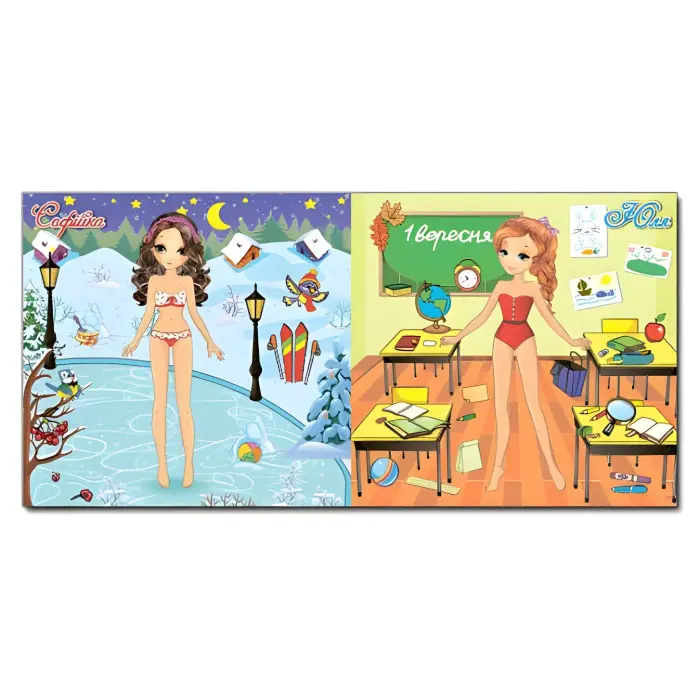 Одягни ляльку. Яскраві наліпки. Зелена