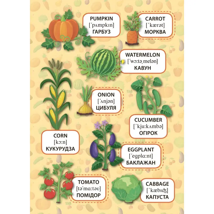 Перші слова. Фрукти та овочі. Fruit and Vegetables